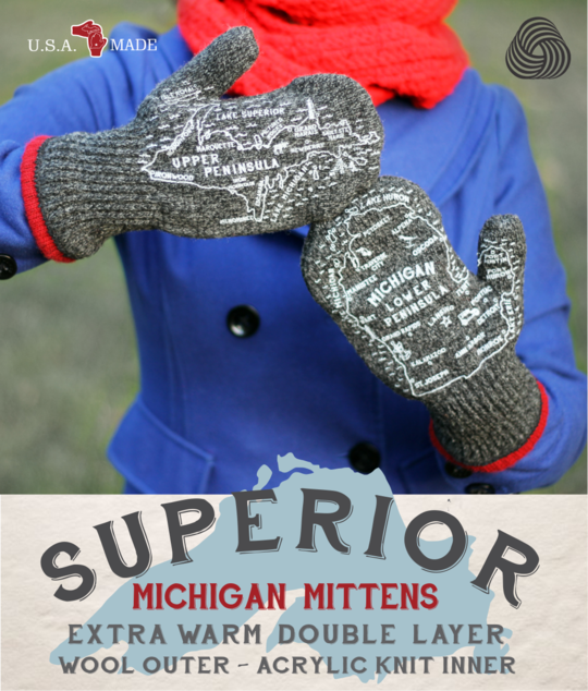 Superior Michigan Mittens: Red cuff